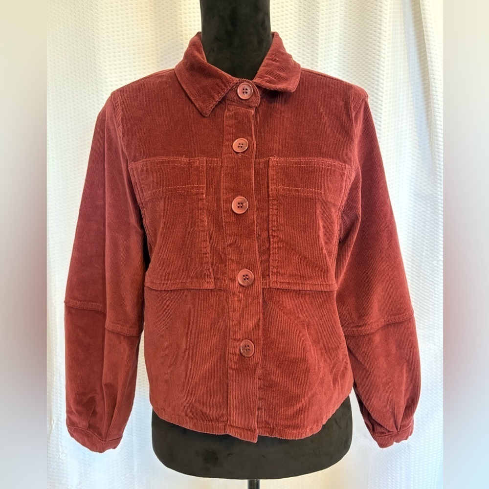 Velvet Heart burgandy red cropped long sleeve button down cordory shirt S NWT